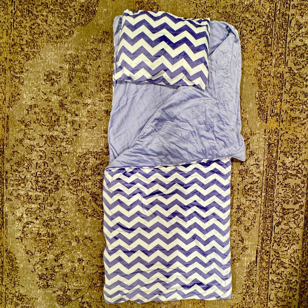 Thro by Marlo Lorenz Lavender & White Chevron Kids Self Packing Sleeping Bag GUC